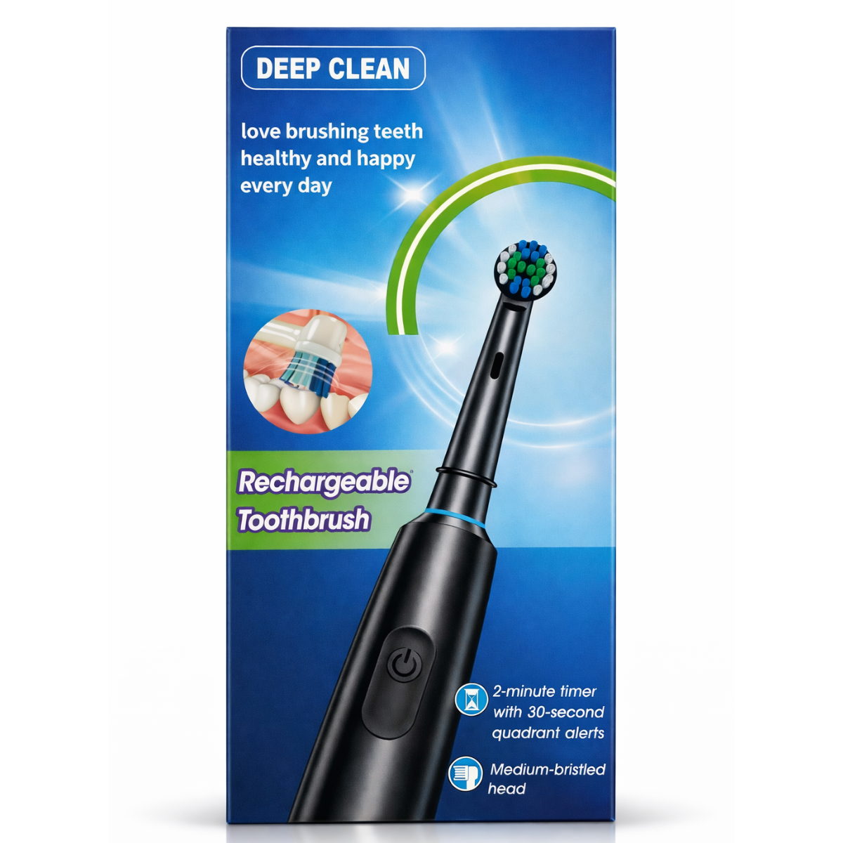 Deep Clean baltas elektrinis dantų šepetėlis + 4 galvutės