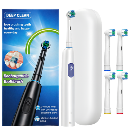 Deep Clean baltas elektrinis dantų šepetėlis + 4 galvutės